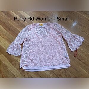 Ruby Rd. Light Pink Lace Overlay Blouse